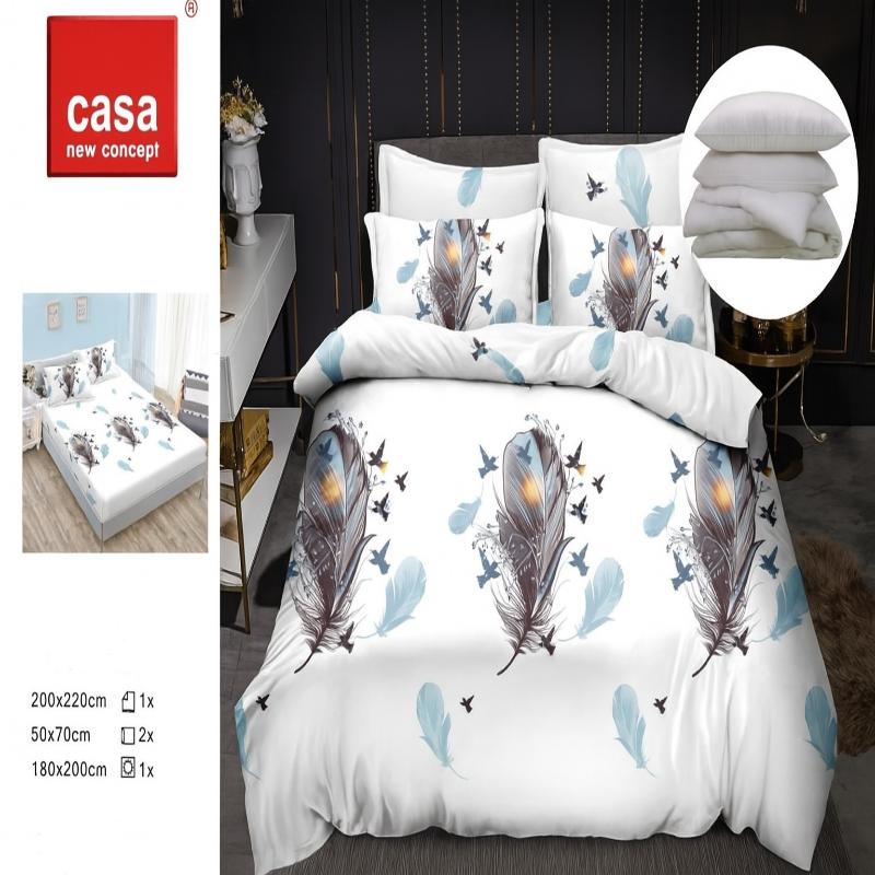 Set Complet: Lenjerie Bumbac Satinat + Pilotă cu 2 Perne, 1007-2 P