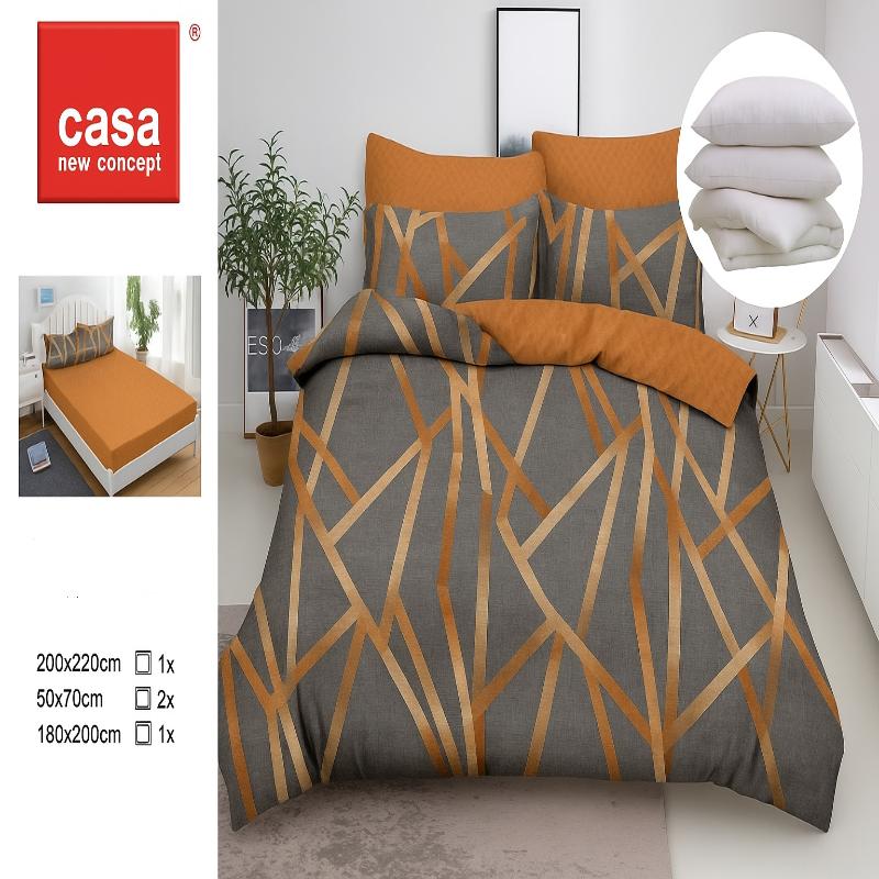 Set Complet: Lenjerie Bumbac Satinat + Pilotă cu 2 Perne, 1007-5 P