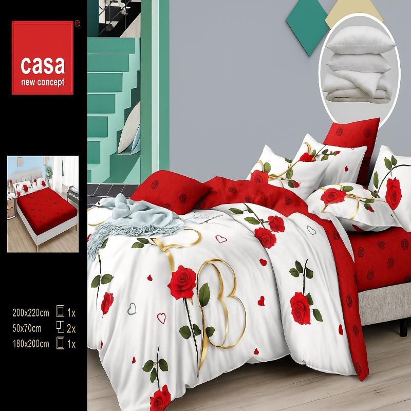 Set Complet: Lenjerie Bumbac Satinat + Pilotă cu 2 Perne, 1007-6 P