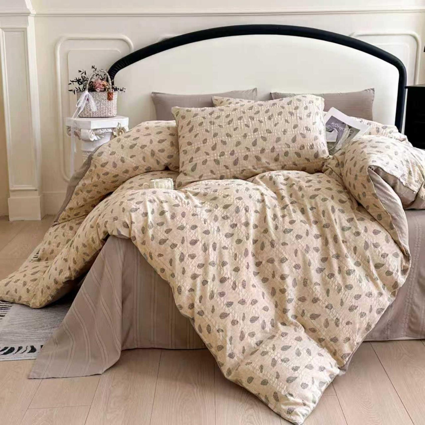 Lenjerie de pat dublă 4 piese, cu imprimeu modern, material fin și răcoros, cu elastic și fermoar-RO-7-20-P4