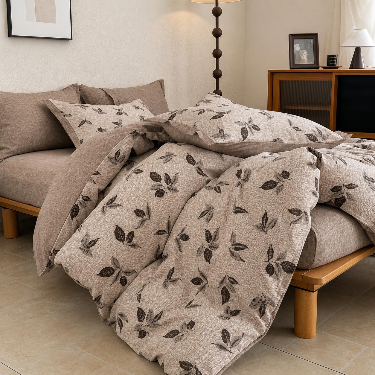 Lenjerie de pat dublă 4 piese, cu imprimeu modern, material fin și răcoros, cu elastic și fermoar-RO-9-24-F3