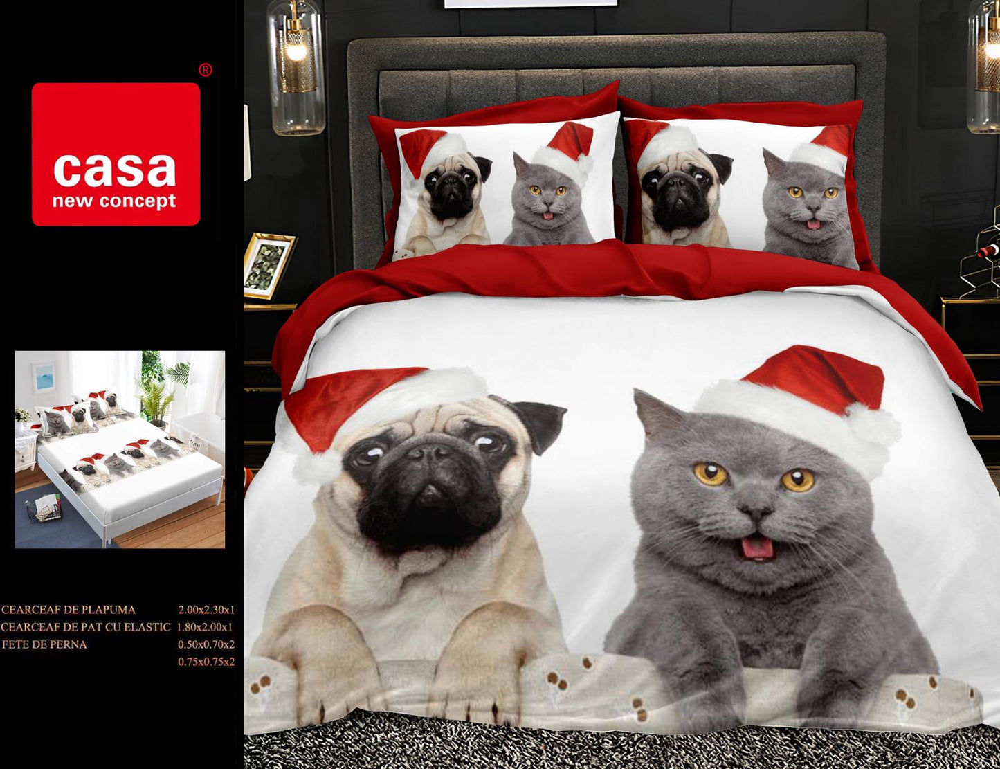 Lenjerie de pat 6 piese Crăciun din bumbac finet – cnc-xmas3