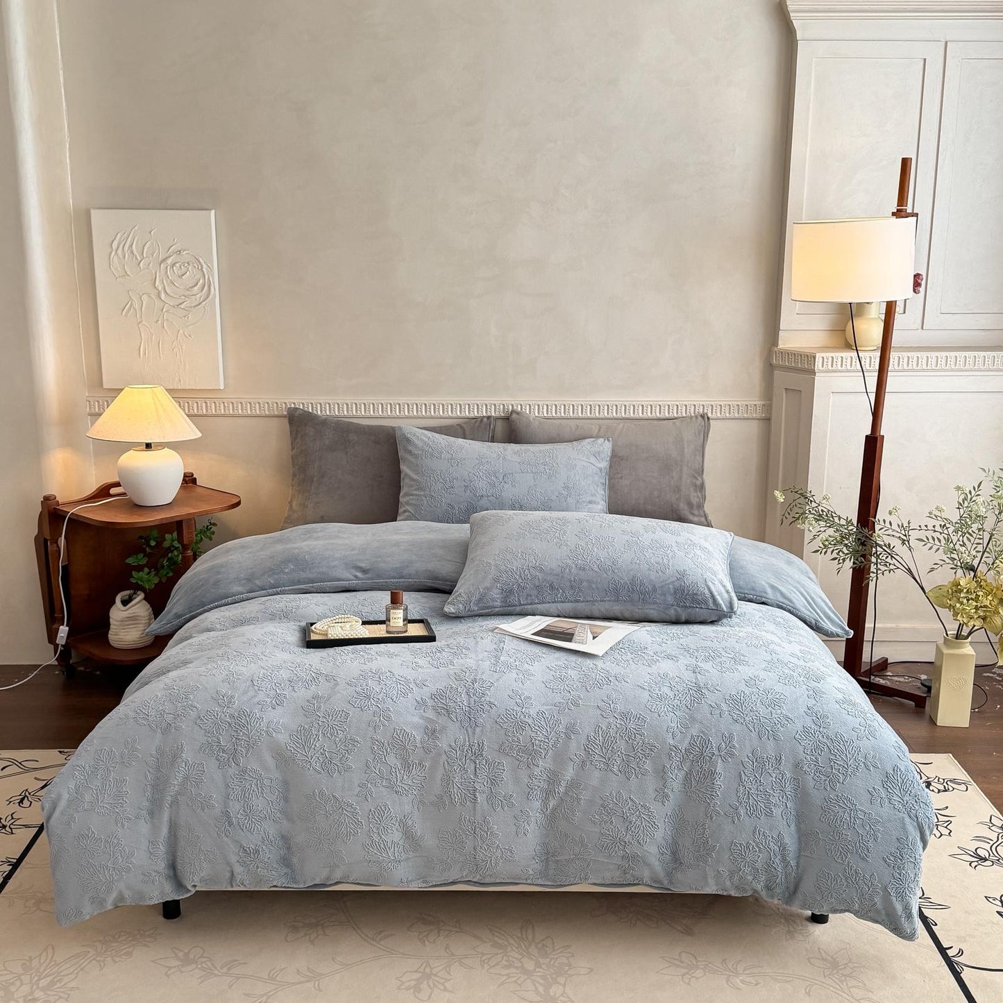 Set Pilota Cocolino Premium 3D - Albastru,  200x230 cm + 2 Fețe de Pernă 50x70 cm – Groasă, Moale, Ideală pentru Iarnă