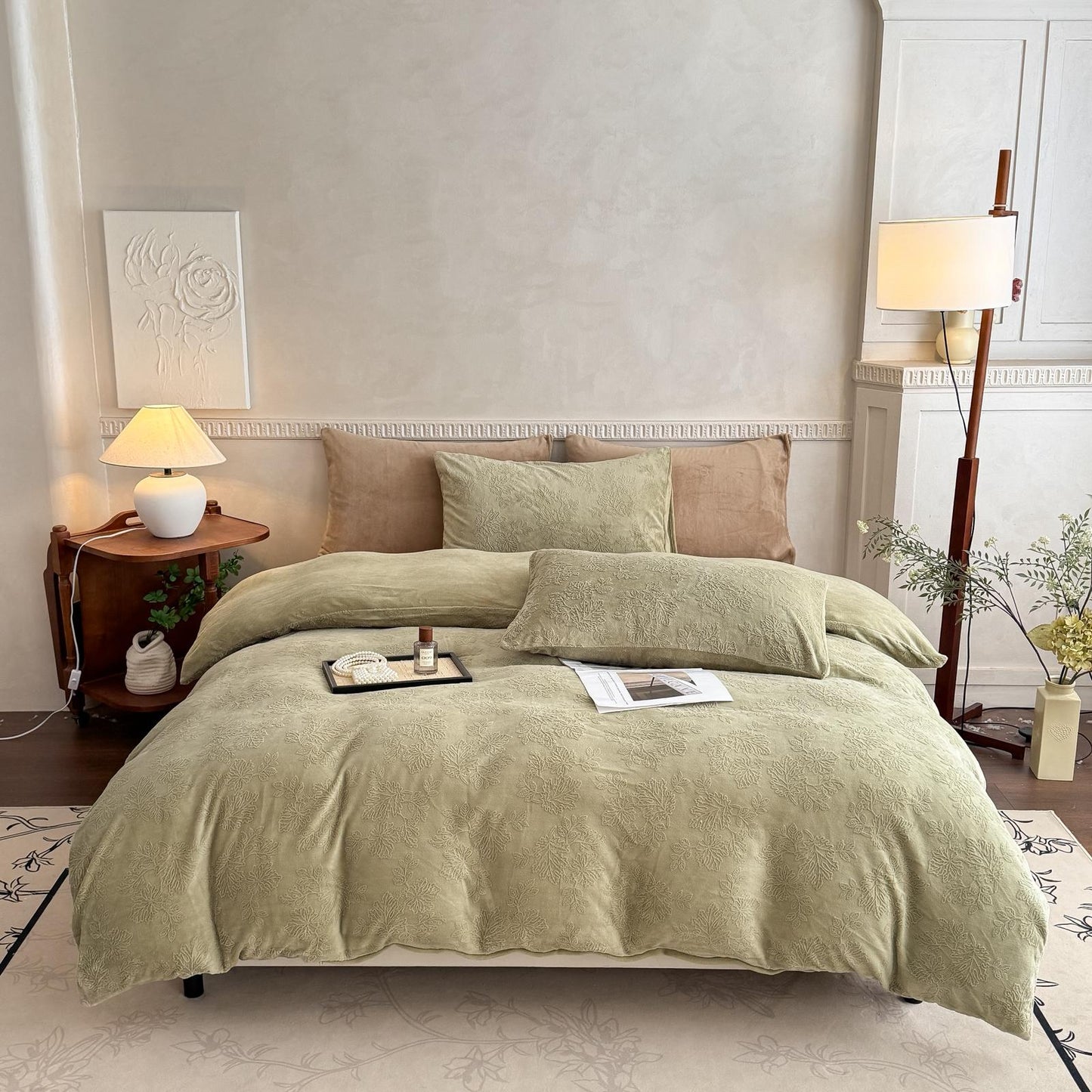 Set Pilota Cocolino Premium 3D - Verde,  200x230 cm + 2 Fețe de Pernă 50x70 cm – Groasă, Moale, Ideală pentru Iarnă