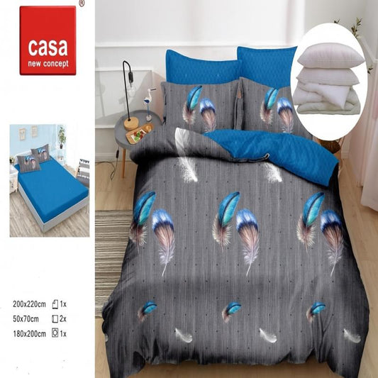 Set Complet: Lenjerie Bumbac Satinat + Pilotă cu 2 Perne, 1007-3 P
