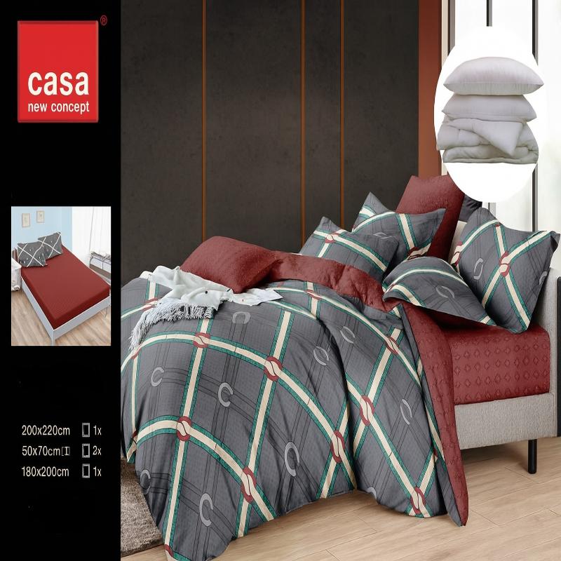 Set Complet: Lenjerie Bumbac Satinat + Pilotă cu 2 Perne, 1007-7 P