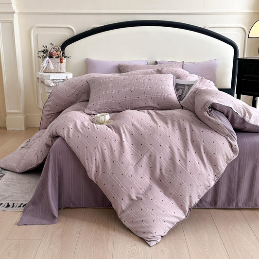 Lenjerie de pat dublă 4 piese, cu imprimeu modern, material fin și răcoros, cu elastic și fermoar-RO-7-20-P10