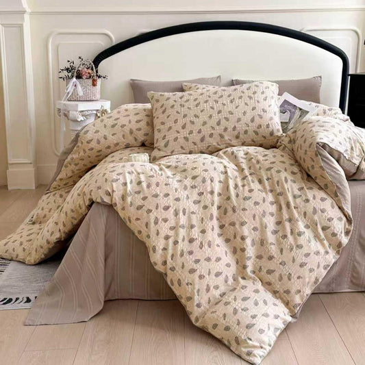 Lenjerie de pat dublă 4 piese, cu imprimeu modern, material fin și răcoros, cu elastic și fermoar-RO-7-20-P4