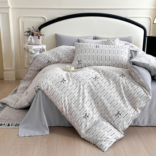 Lenjerie de pat dublă 4 piese, cu imprimeu modern, material fin și răcoros, cu elastic și fermoar-RO-7-20-P6