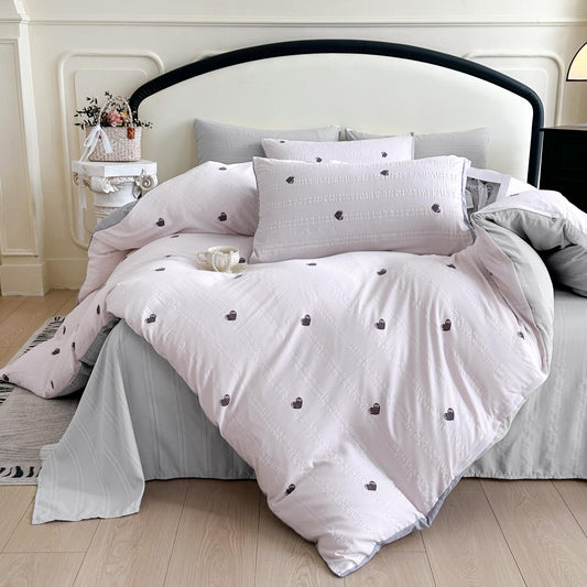 Lenjerie de pat dublă 4 piese, cu imprimeu modern, material fin și răcoros, cu elastic și fermoar-RO-7-20-P7