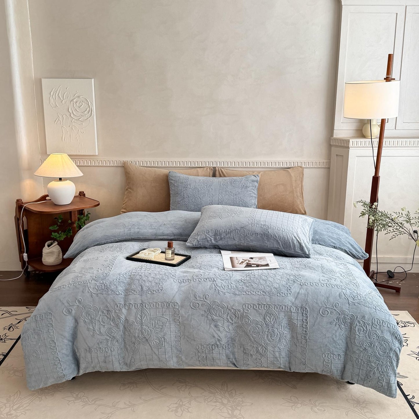 Set Pilota Cocolino Premium 3D - Albastru,  200x230 cm + 2 Fețe de Pernă 50x70 cm – Groasă, Moale, Ideală pentru Iarnă