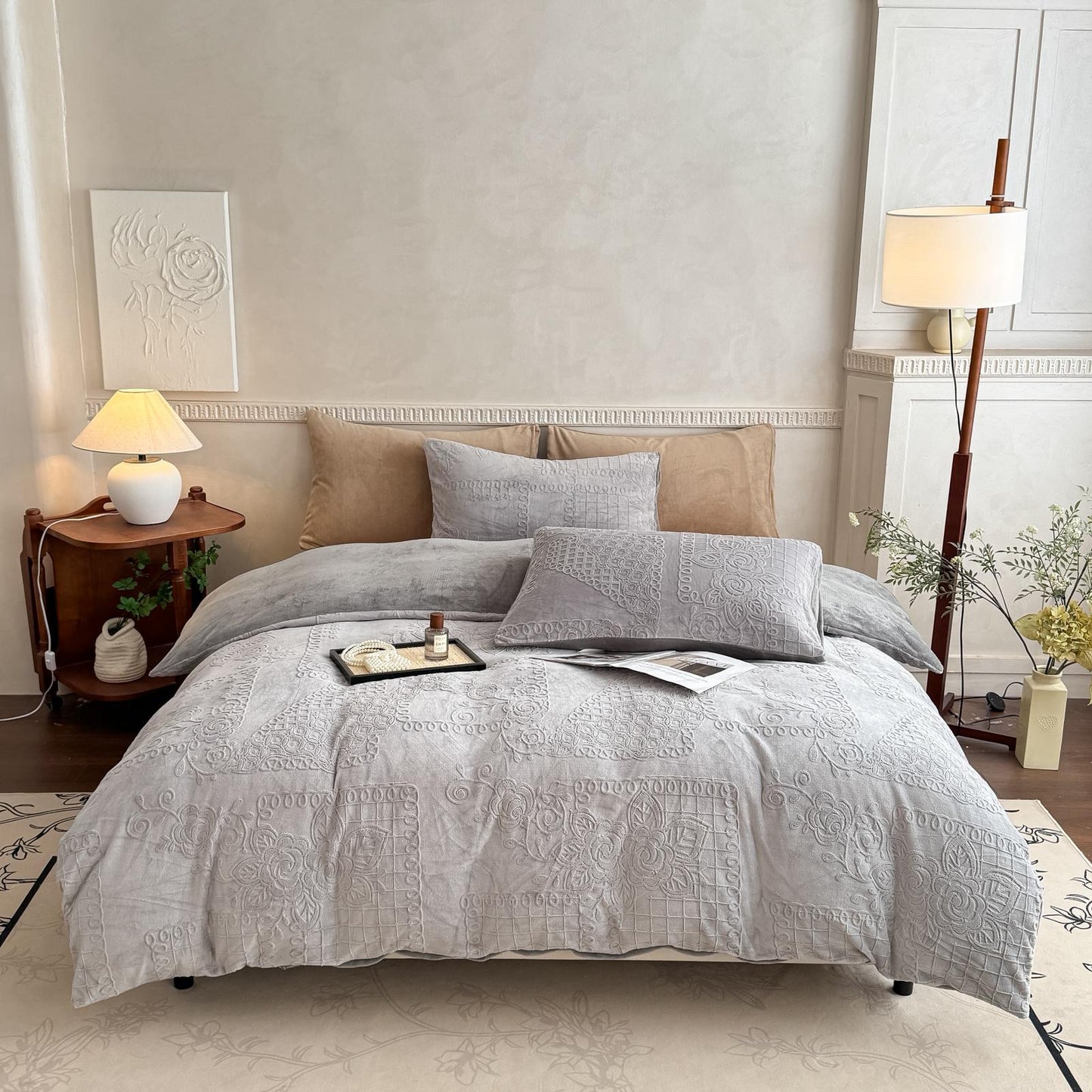 Set Pilota Cocolino Premium 3D - Gri ,  200x230 cm + 2 Fețe de Pernă 50x70 cm – Groasă, Moale, Ideală pentru Iarnă