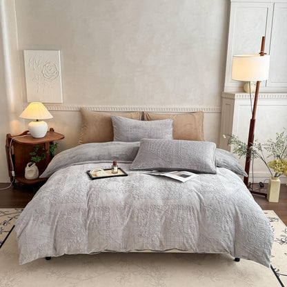 Set Pilota Cocolino Premium 3D - Gri ,  200x230 cm + 2 Fețe de Pernă 50x70 cm – Groasă, Moale, Ideală pentru Iarnă