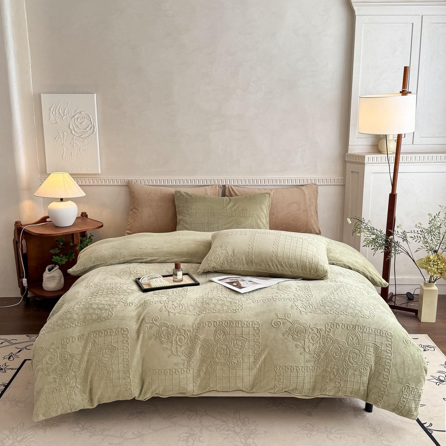Set Pilota Cocolino Premium 3D - Verde,  200x230 cm + 2 Fețe de Pernă 50x70 cm – Groasă, Moale, Ideală pentru Iarnă