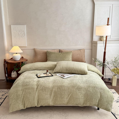 Set Pilota Cocolino Premium 3D - Verde,  200x230 cm + 2 Fețe de Pernă 50x70 cm – Groasă, Moale, Ideală pentru Iarnă