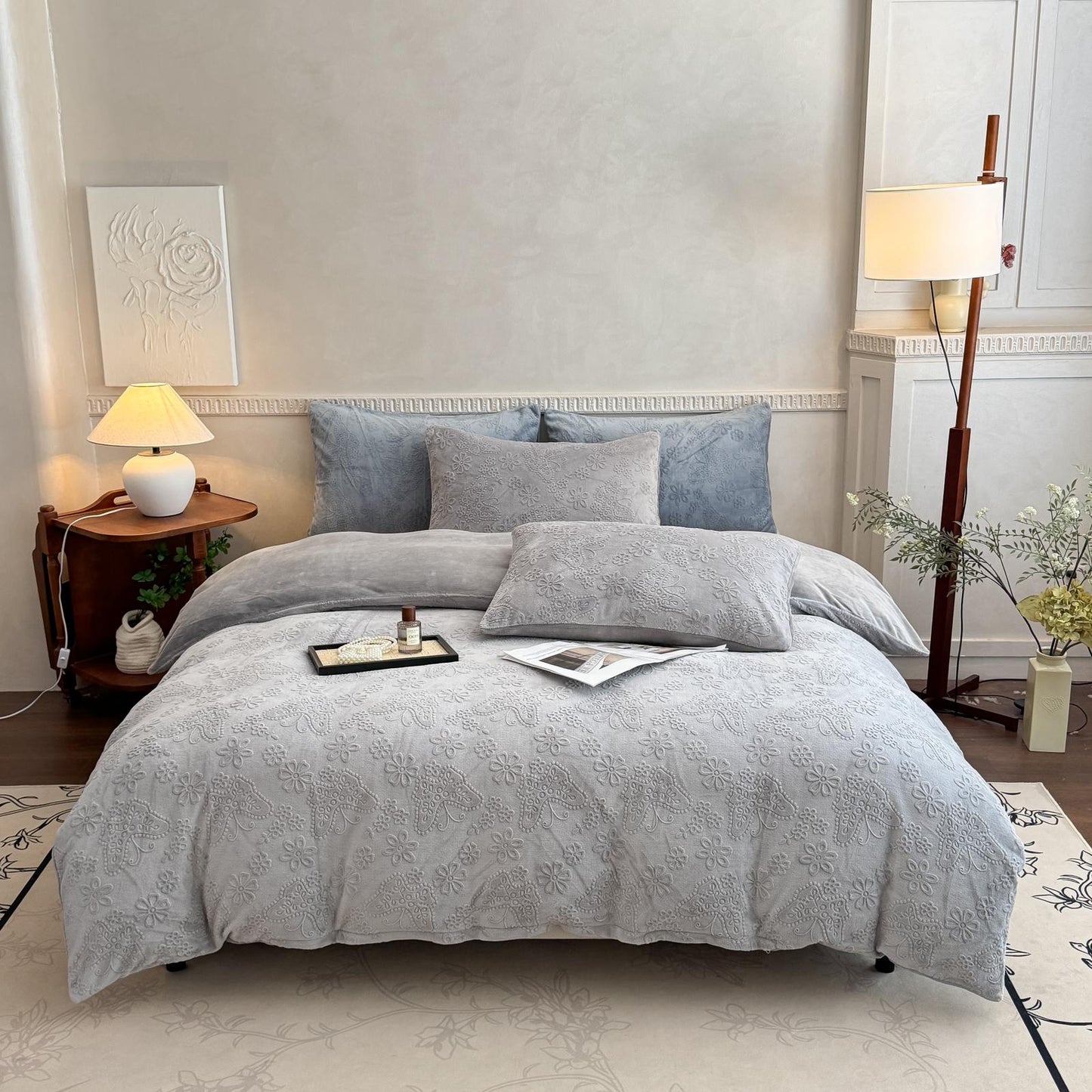 Set Pilota Cocolino Premium 3D - Gri ,  200x230 cm + 2 Fețe de Pernă 50x70 cm – Groasă, Moale, Ideală pentru Iarnă