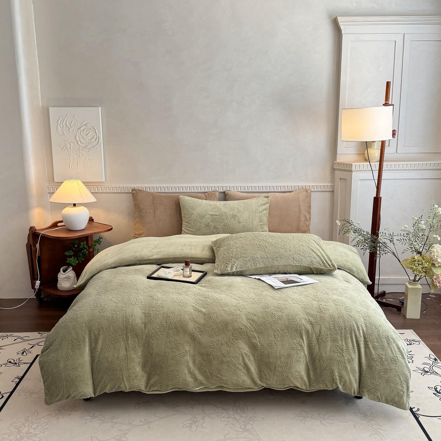 Set Pilota Cocolino Premium 3D - Verde,  200x230 cm + 2 Fețe de Pernă 50x70 cm – Groasă, Moale, Ideală pentru Iarnă