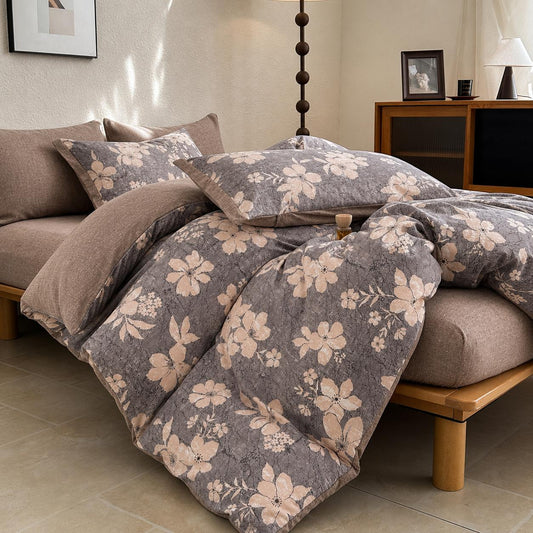 Lenjerie de pat dublă 4 piese, cu imprimeu modern, material fin și răcoros, cu elastic și fermoar-RO-9-24-F7