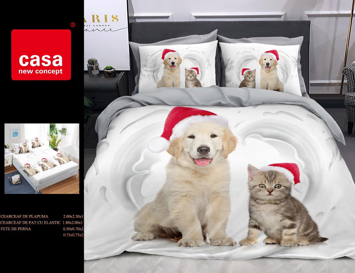 Lenjerie de pat 6 piese Crăciun din bumbac finet – cnc-xmas1