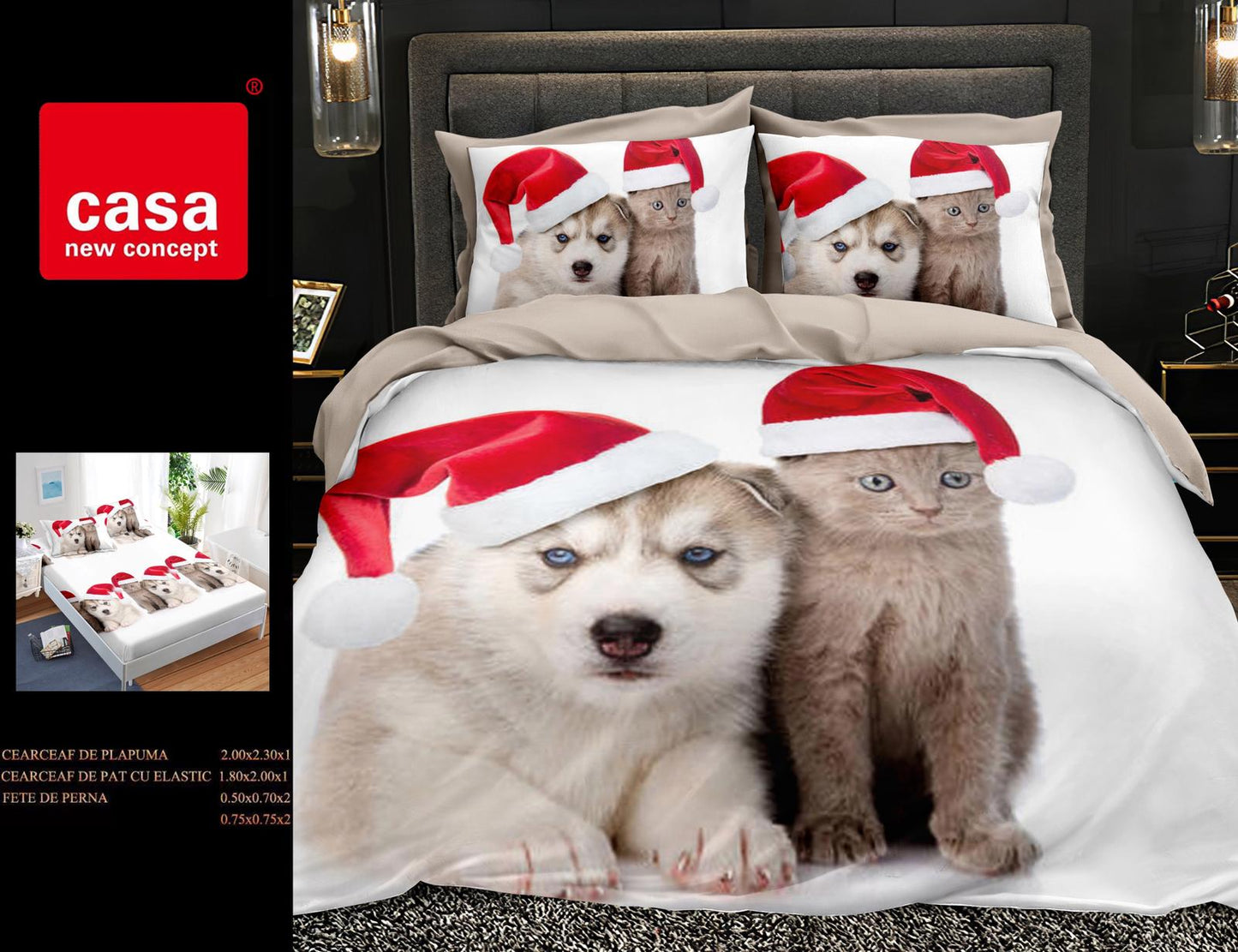 Lenjerie de pat 6 piese Crăciun din bumbac finet – cnc-xmas4