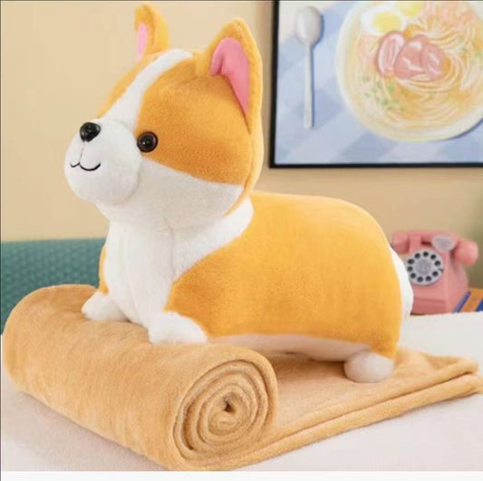 Set Pernă + Păturică 2în1 pentru Copii – Model catel corgi –  Păturică 100x180cm