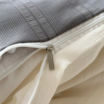 Lenjerie de pat dublă 4 piese, premium, cu dungi țesute, răcoroasă, cu elastic și fermoar-RO-6-24-AB