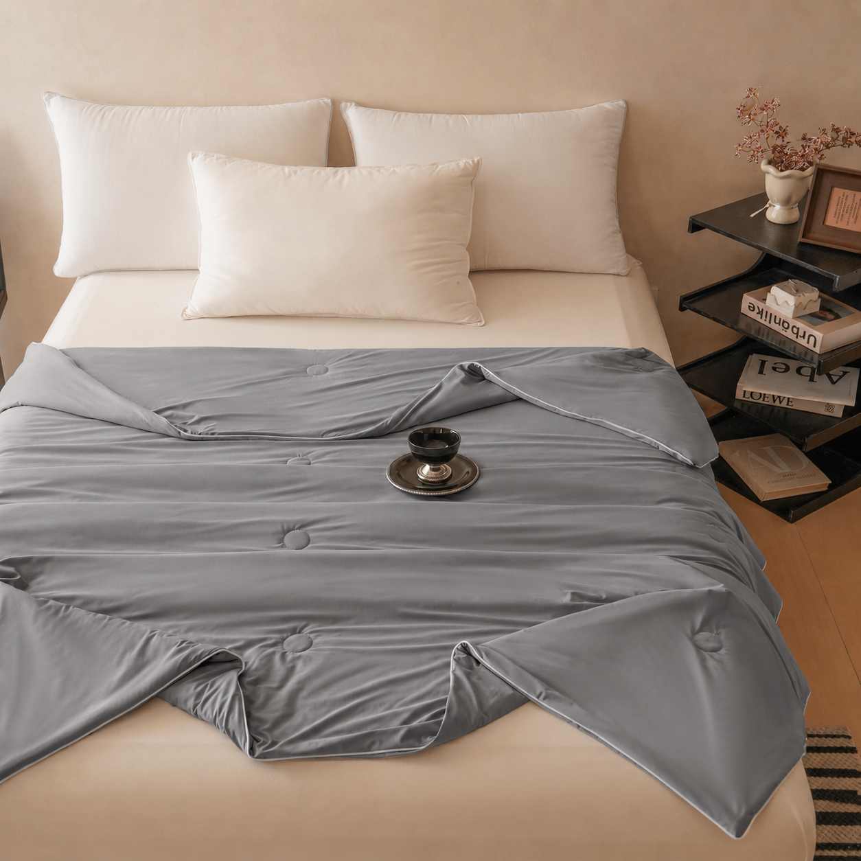 Pilotă de Vară Luxury 200x230 cm, Efect Mătase, Umplutură Siliconizată – Gri Argintiu