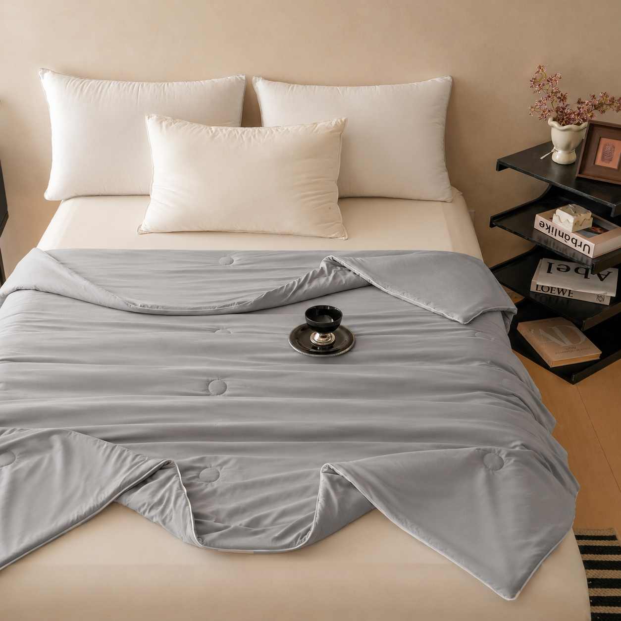 Pilotă de Vară Luxury 200x230 cm, Efect Mătase, Umplutură Siliconizată – Gri Perlat