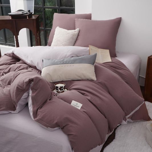 Lenjerie de pat dublă 4 piese, 2 culori, material răcoros, cearșaf cu elastic-RO-1-20-MB